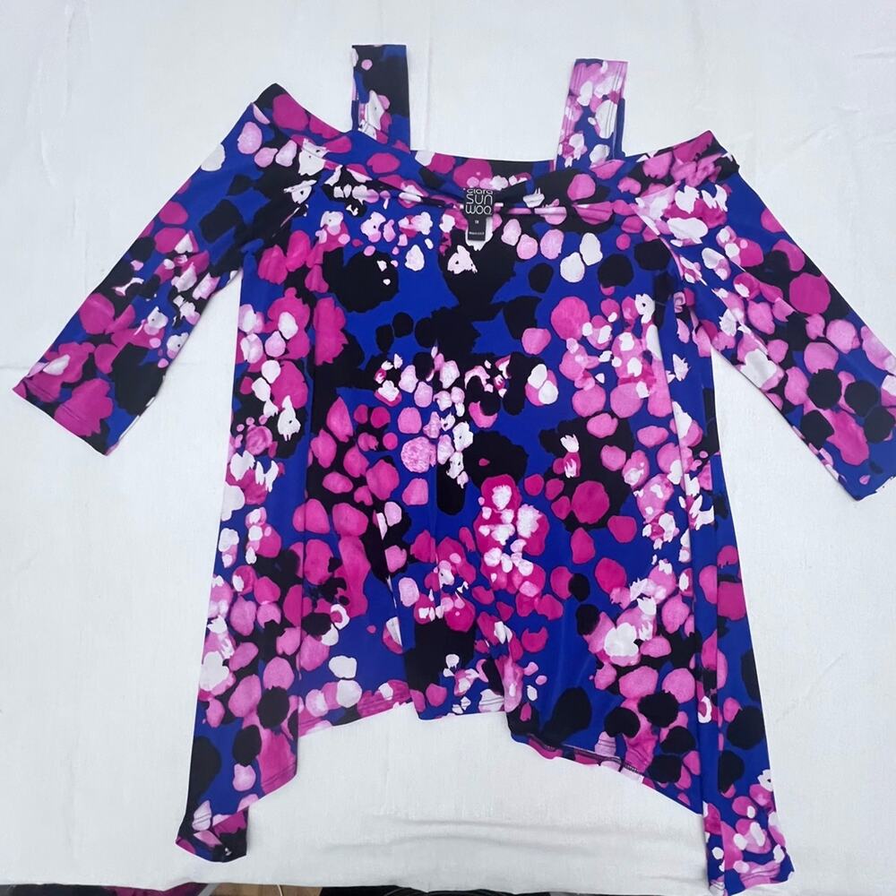 Floral Off-Shoulder Top - Blue and Pink